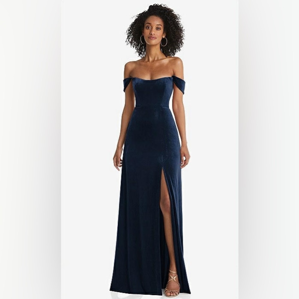 Dessy Midnight Velvet off the shoulder